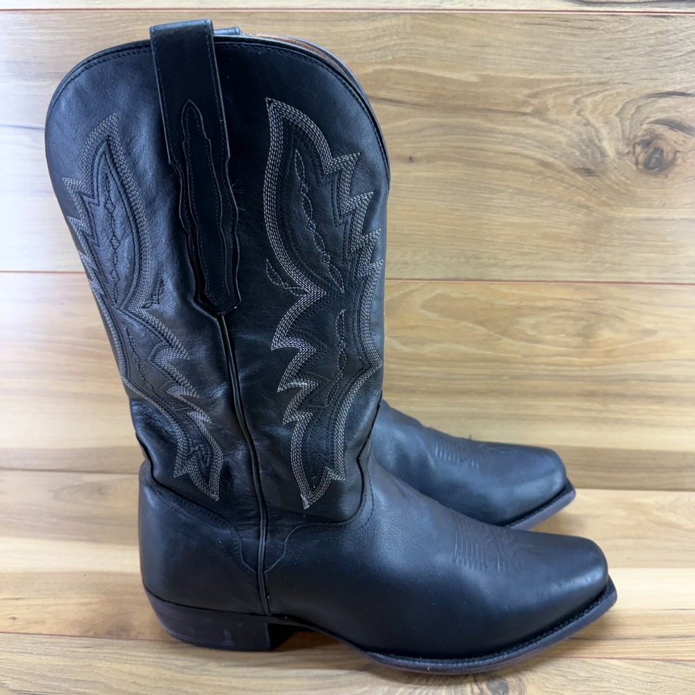 EL DORADO Square Toe Western Boots Mens 12 EW Black Leather Stockman Rodeo 1110